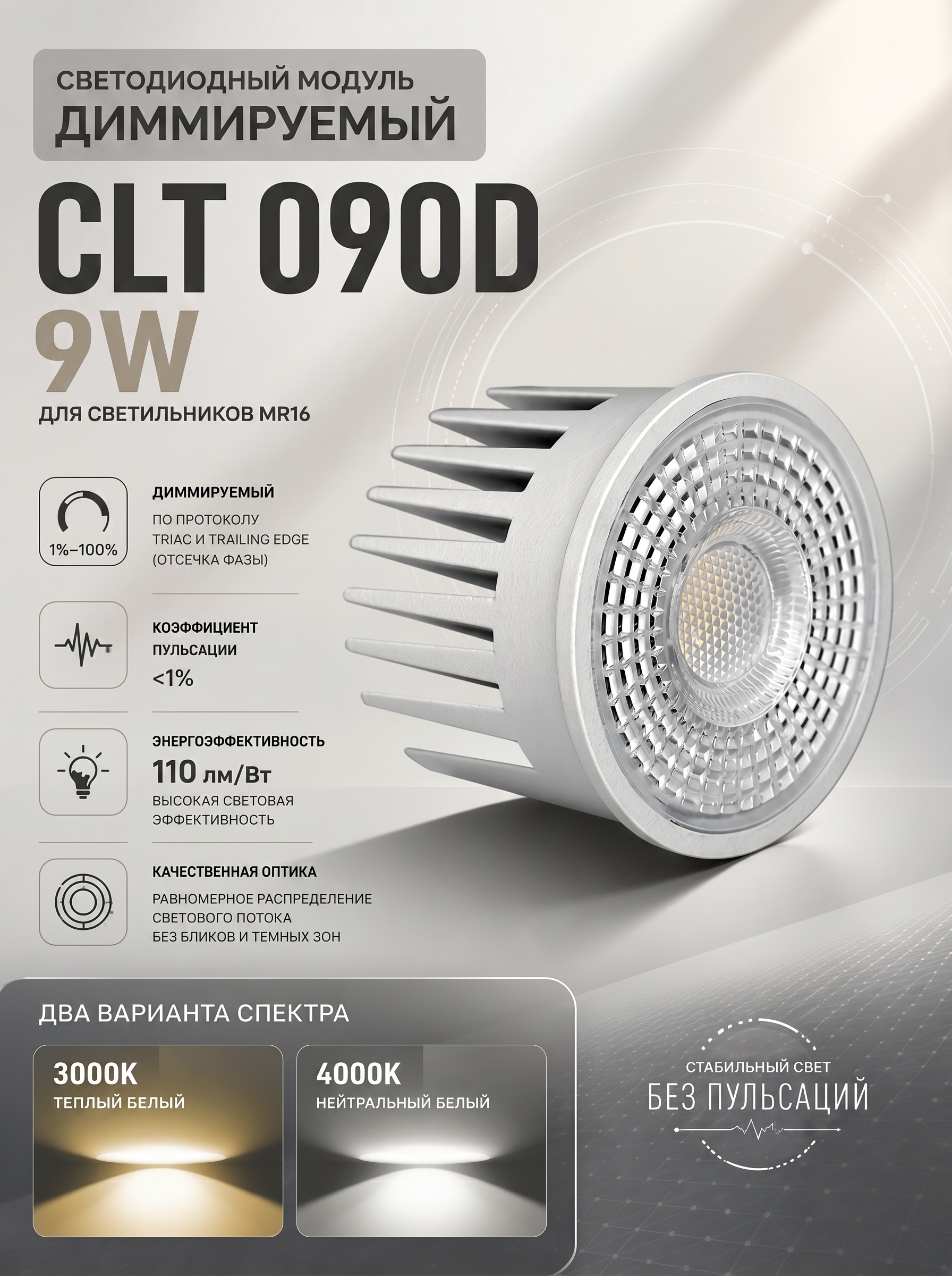 CLT 090D 9W 4000K WH